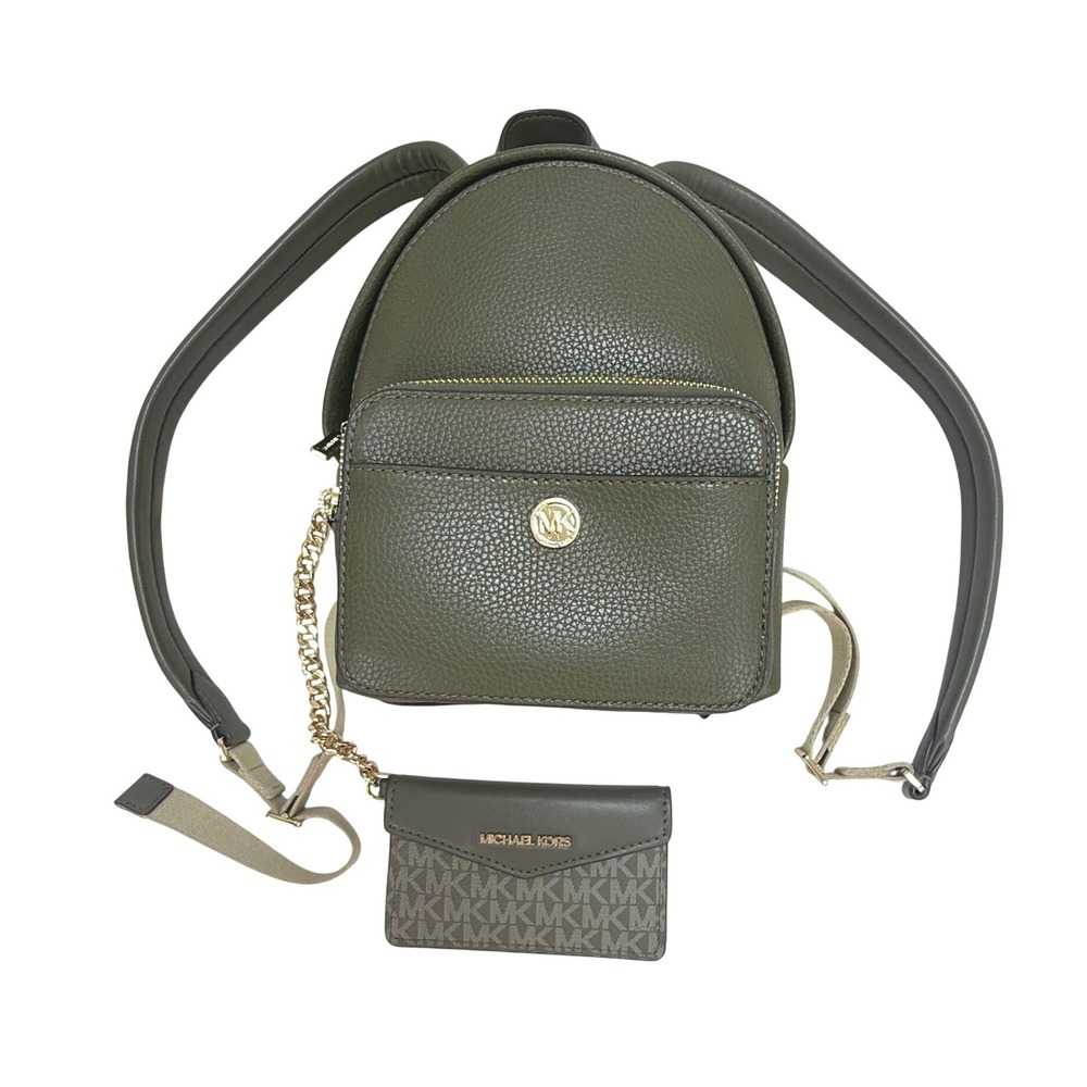 Michael Kors Maisie XS Olive Green Leather 2-in-1 Backpack & Wallet Matching Set